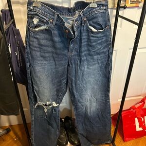 Express Distressed Wide Leg High Rise Jeans